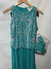 J Kara Sleeveless Scallop Trim Beaded Dress Wedding Formal with Scarf Size 6