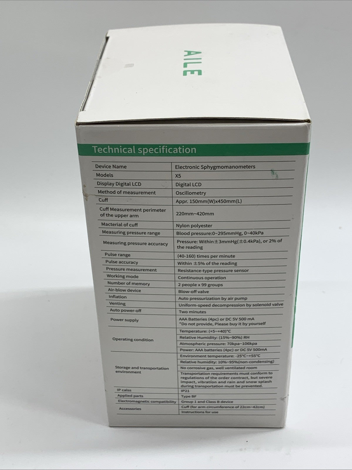 Aile X5 Electronic Sphygmomanometer Blood Pressure Machine Upper Arm Large Cuff