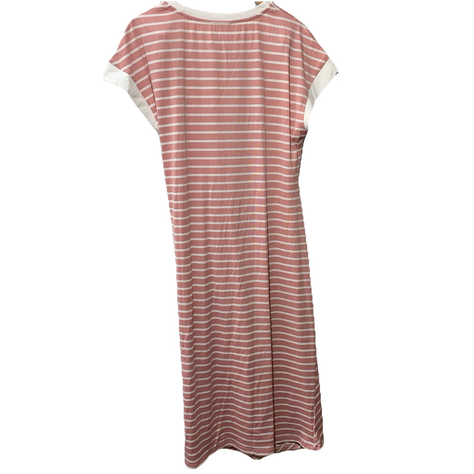 Grace Karin Pink And White Tie Front Dress Size 2XL Sleeveless Striped Crew Neck