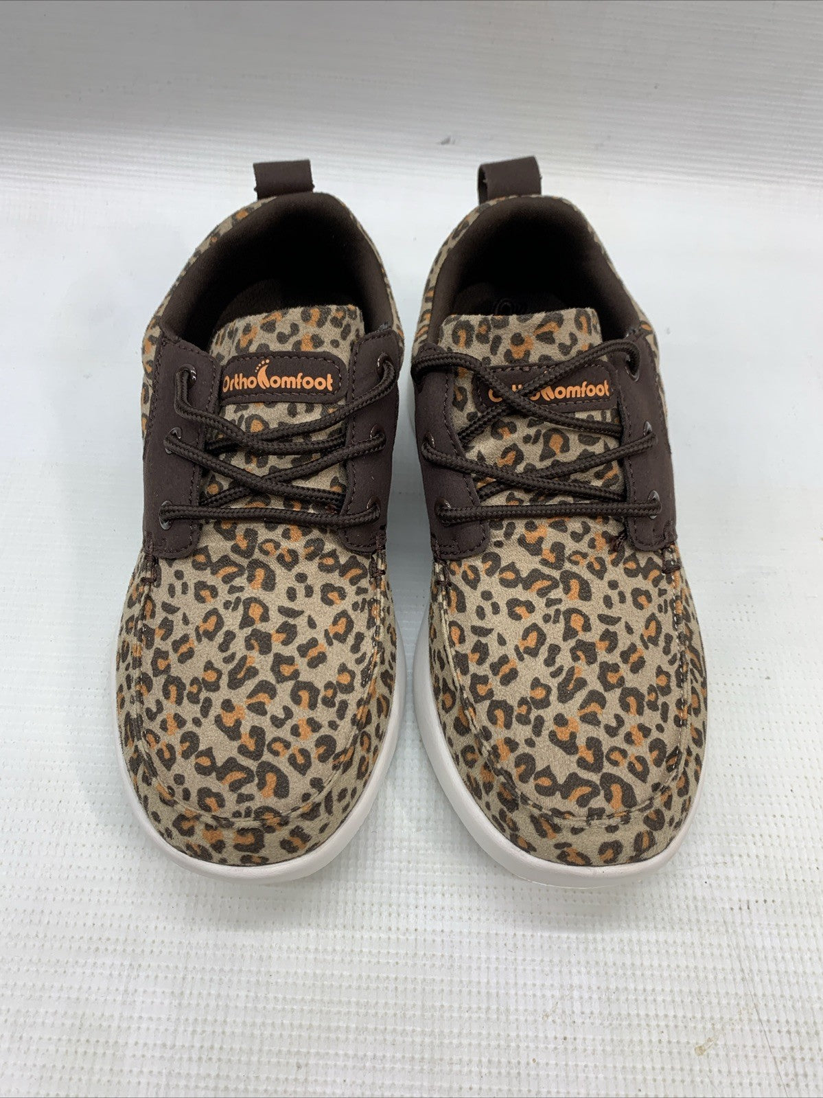 Ortho Comfort Shoes Womens 6.5 Fashion Sneakers Leopard Brown Fabric Lace Up