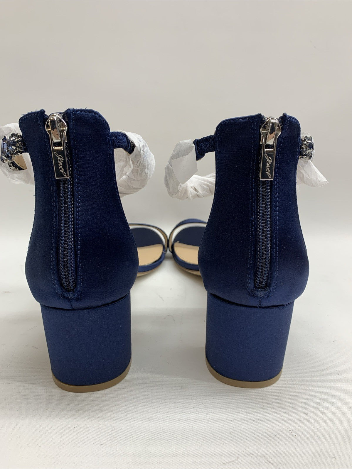 BADGLEY MISCHKA Jewel Catalina Navy Ankle Strap Block Heel Sandal JW4014 Size 11