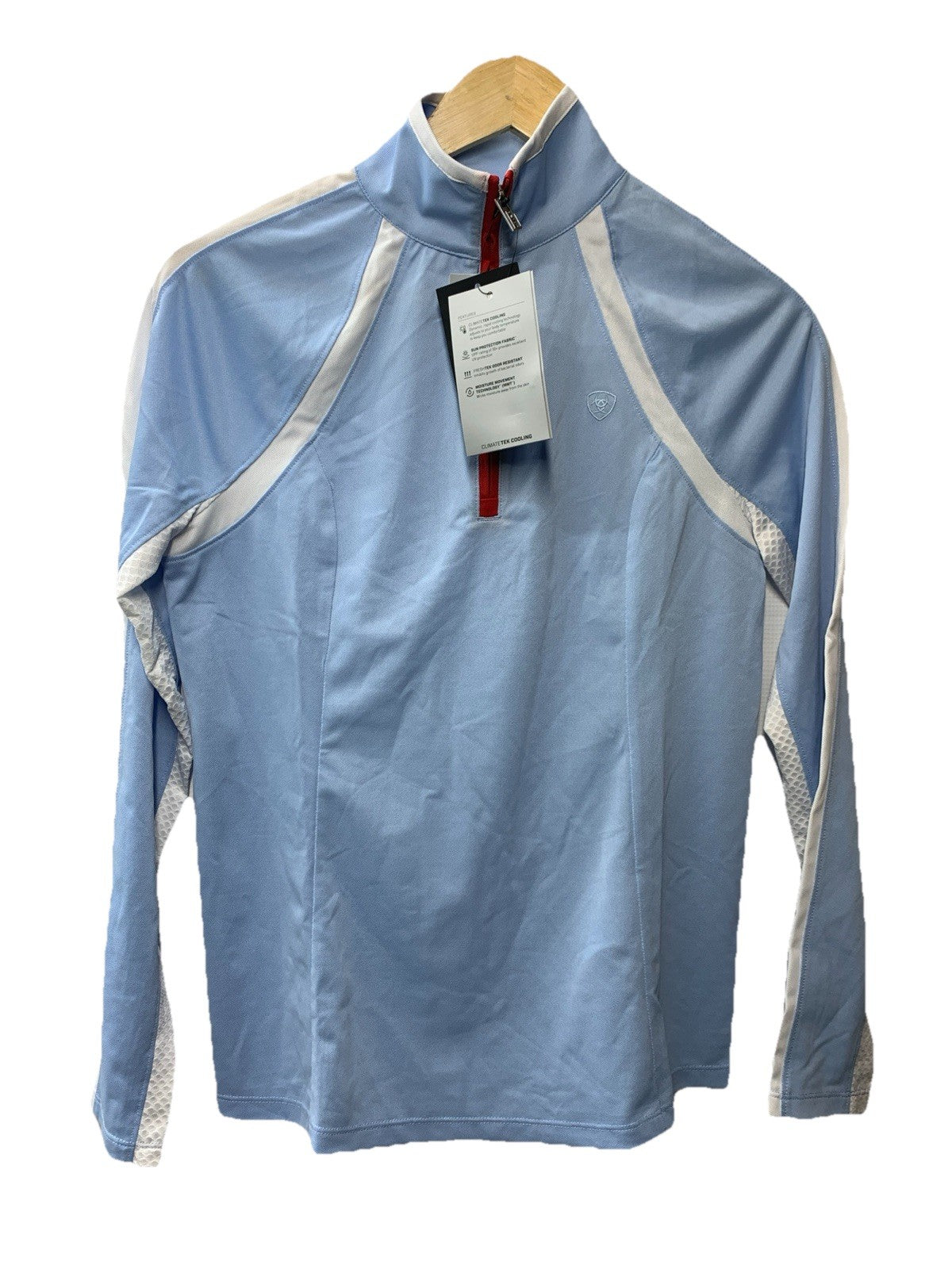 ARIAT Womens Sunstopper 1/4 Zip Base Layer Tee Size XS Chambray Blue Long Sleeve