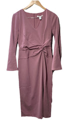 London Times Women's Dress V-Neck Side Twist Flare SLV Sheath with Slit Size 4