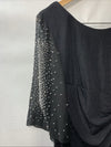 Alex Evenings Women's Short Sheath Cocktail Dress Embellished Sleeves Black 10P