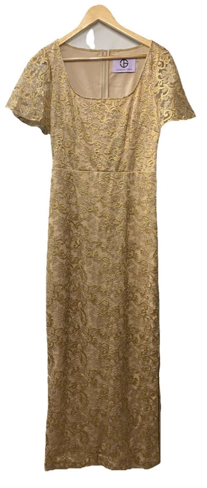 JS Collections Women's Brynlee Flutter Column Gown 8618642 Size 6 Flutter sleeve