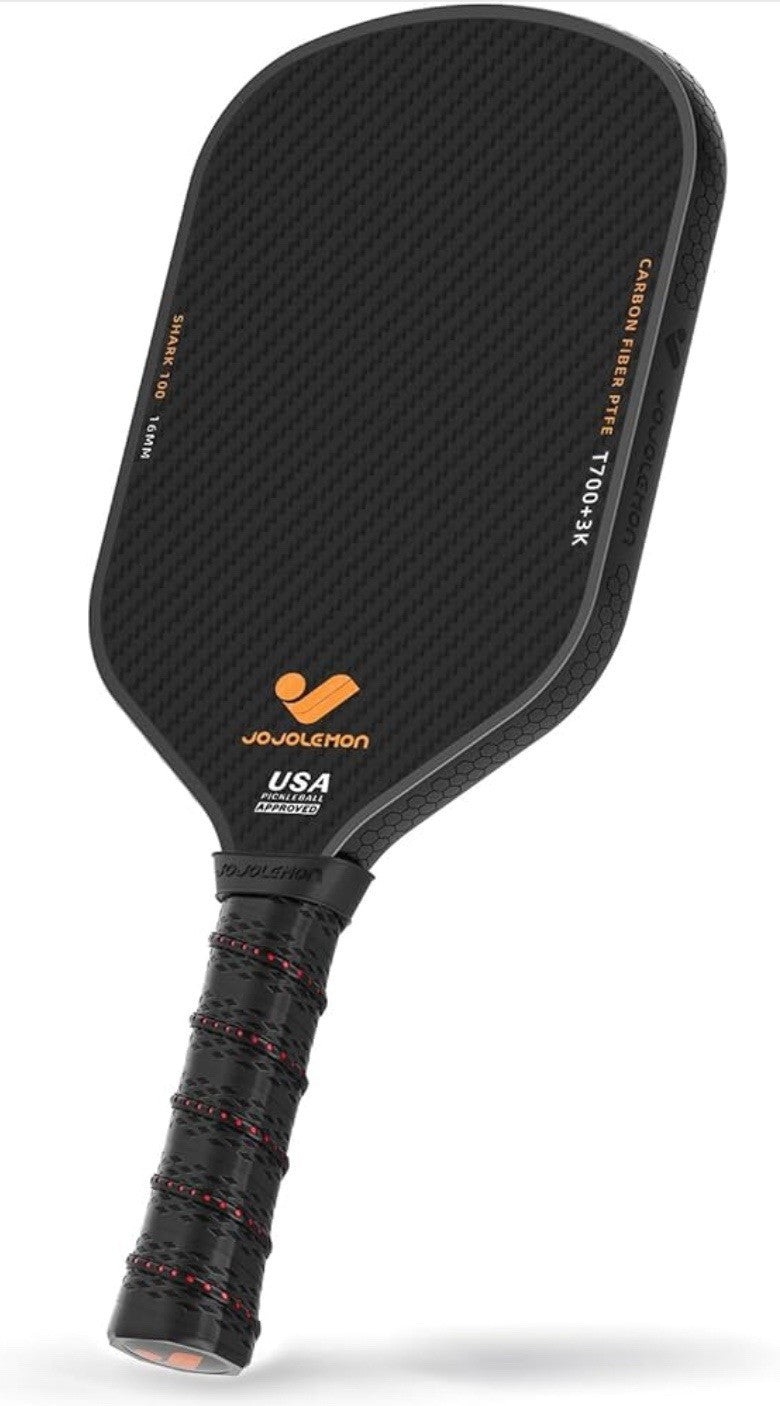 Pickleball Paddles, Carbon Fiber Pickleball Paddle Black with 16mm Shark Power