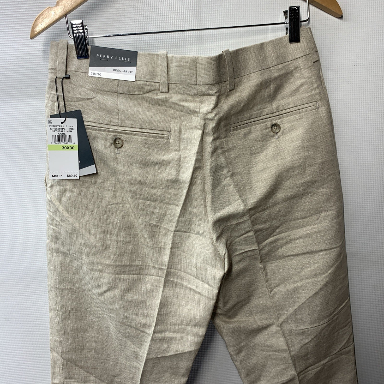 Perry Ellis Men's Linen Blend Dress Pants Natural Linen Size 30x30 with Pockets