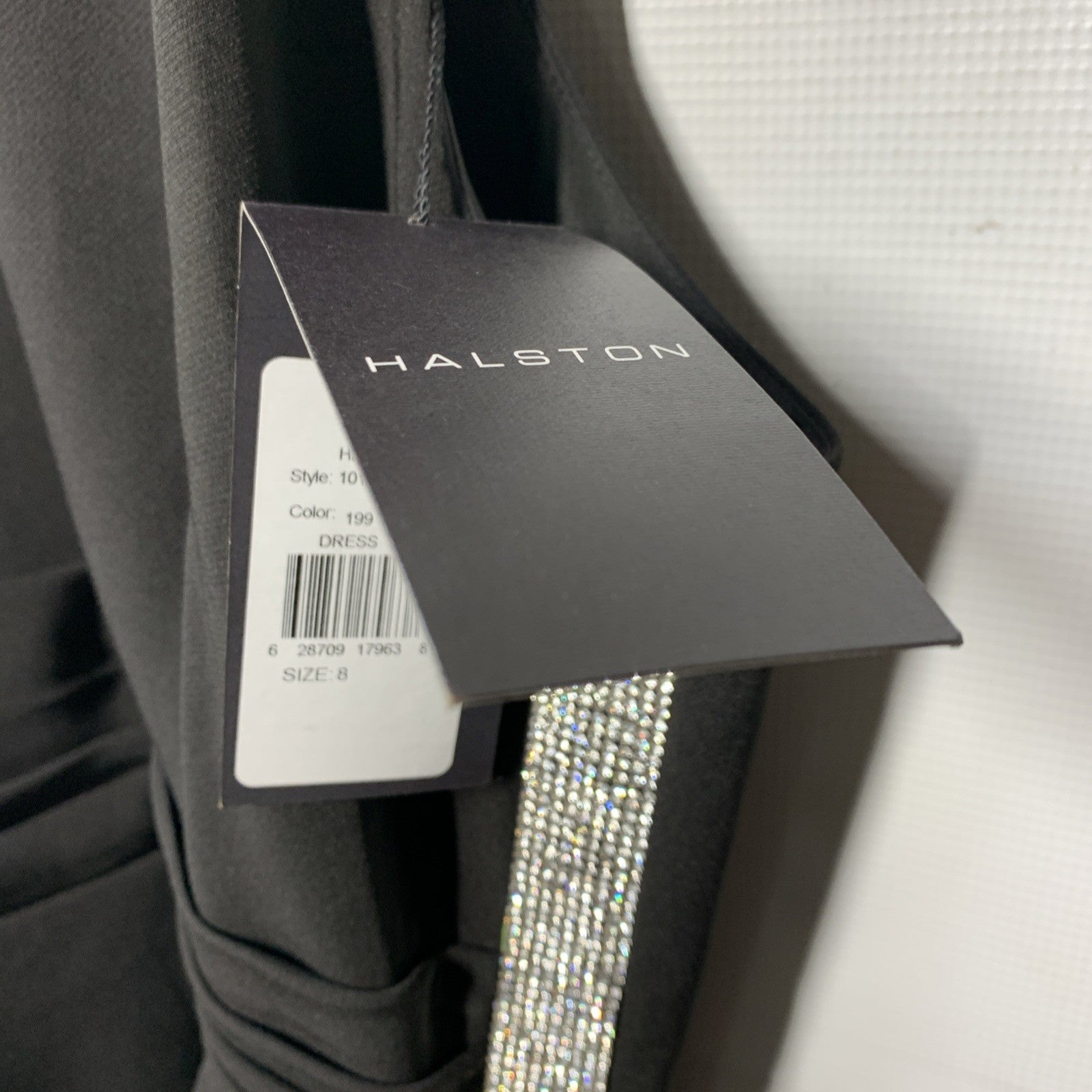 HALSTON Women's Annika Gown Dress Stretch Crepe Halter Black Sleeveless Size 8