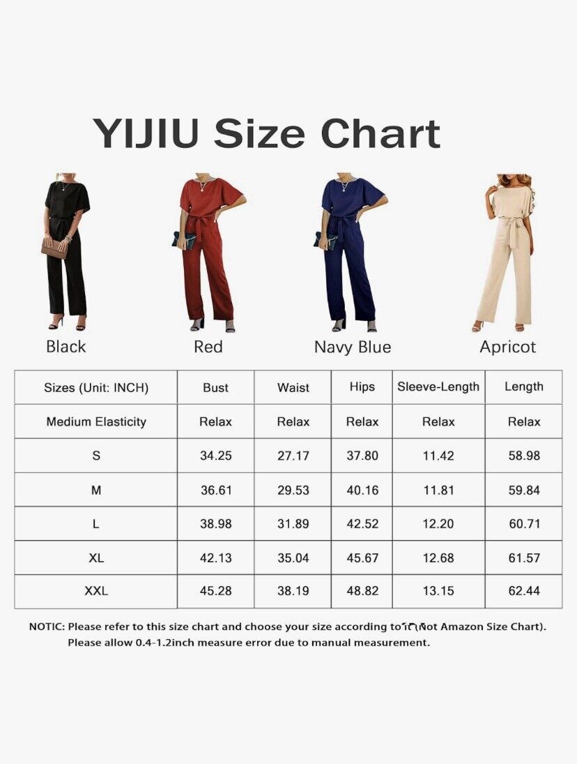 YIJIU Women’s Casual Crew Neck Short Sleeve Belted Jumpsuit Romper Size Small