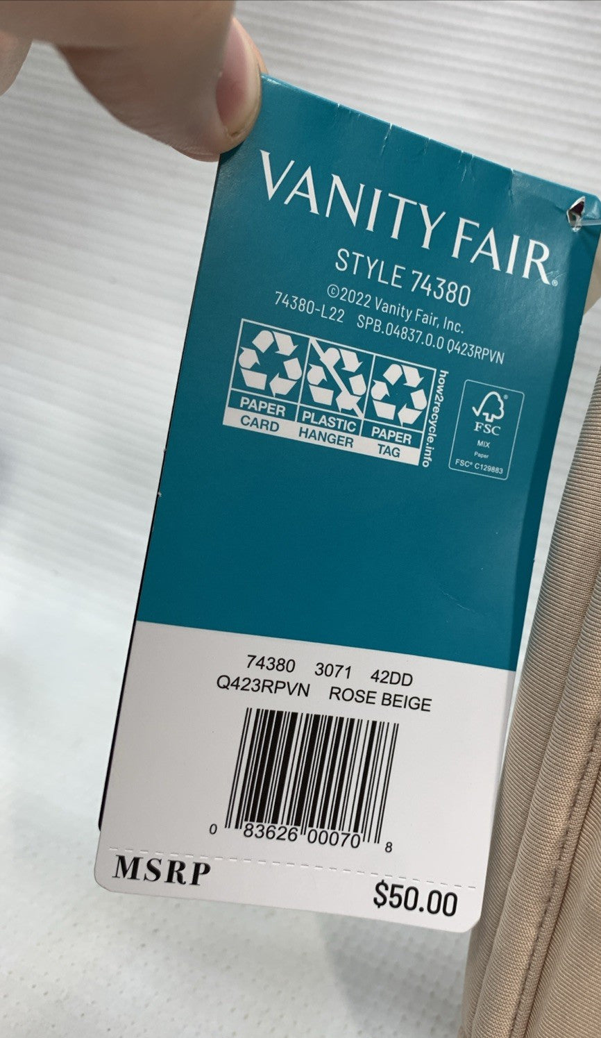 Vanity Fair Beauty Back Strapless T-shirt Bra 74380 Beige Size 42DD Underwire