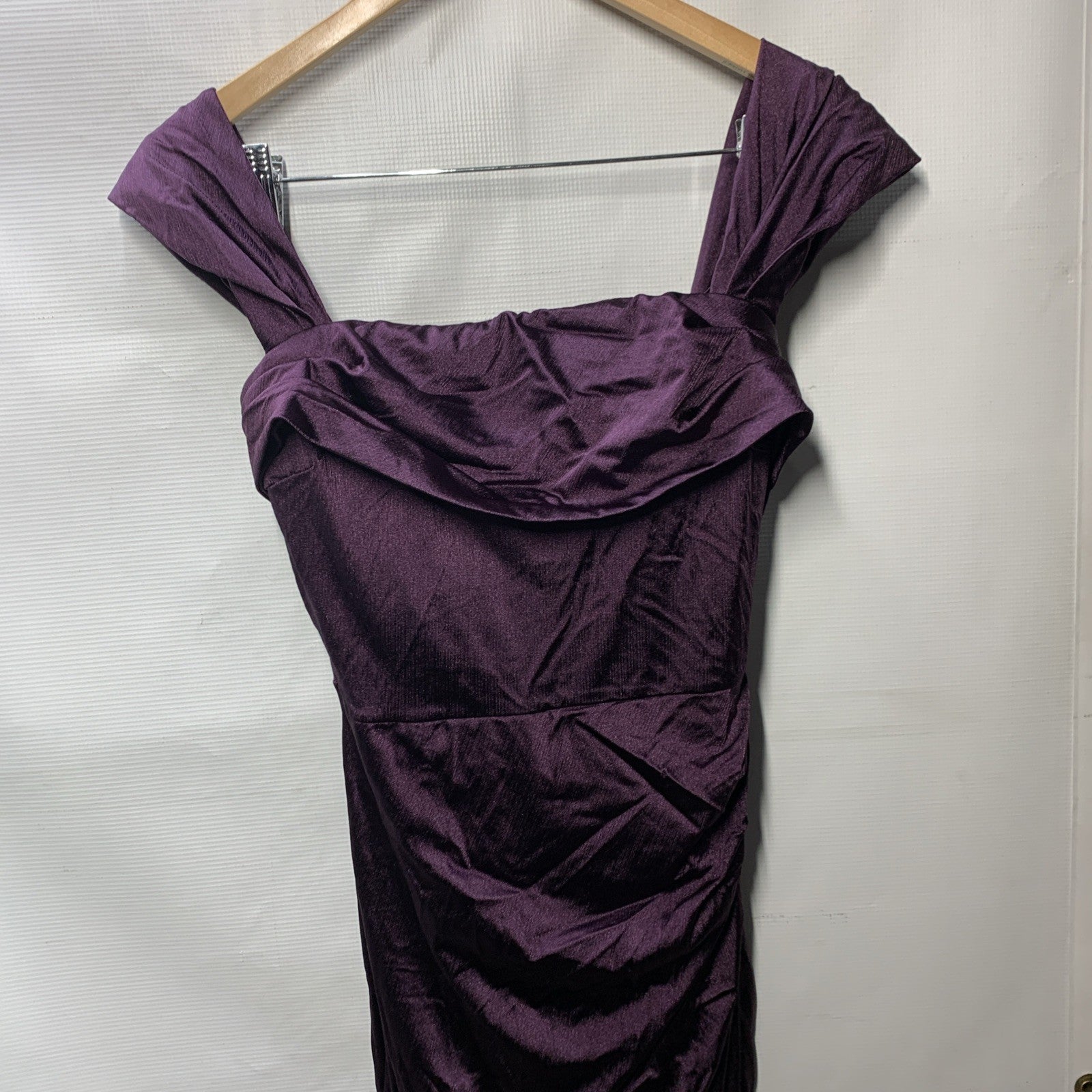 Popilush Women's Long Maxi Dress Shapewear Bodycon Ruched High-Slit Purple Large