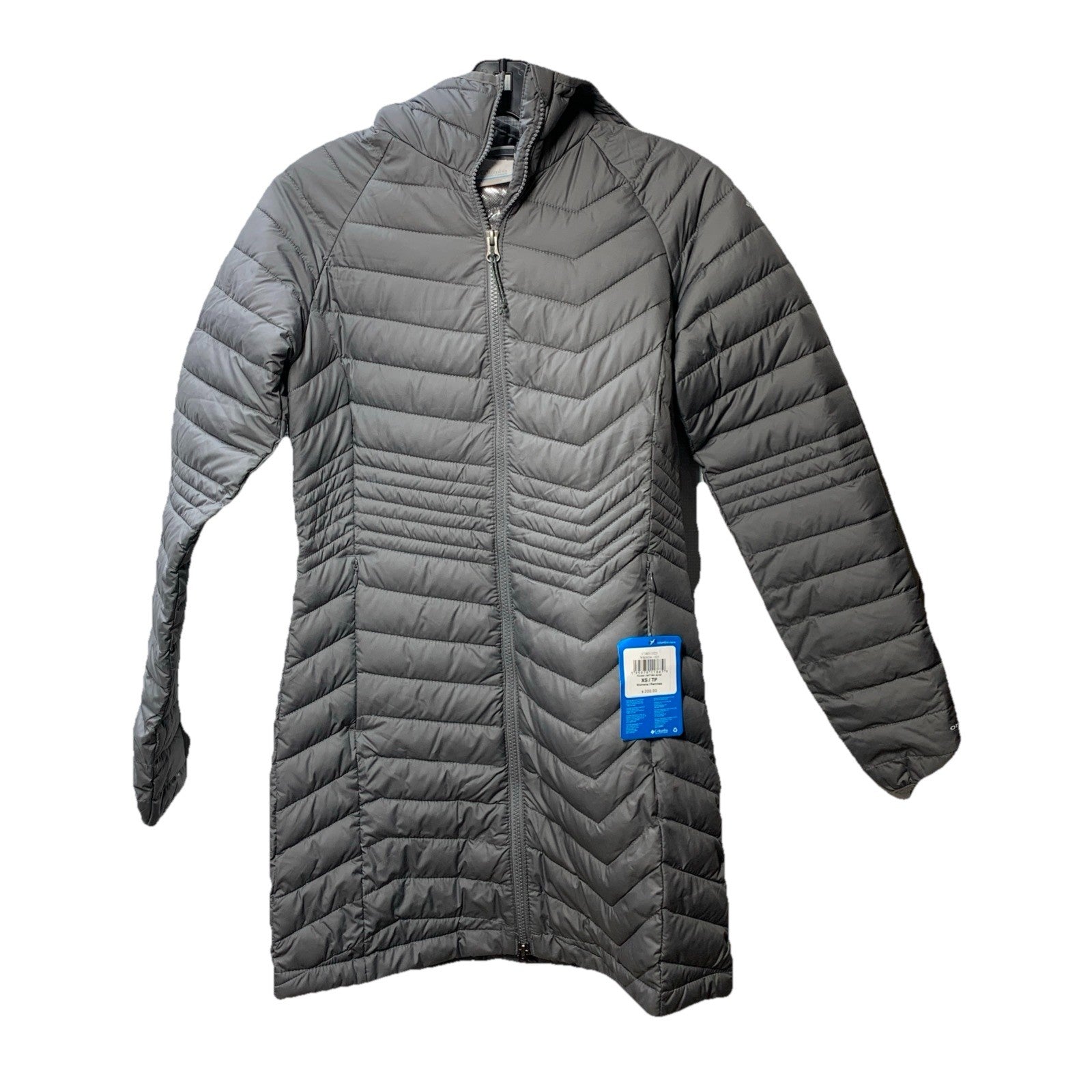 Columbia Powder Lite Mid Hooded Omni-Heat Jacket Sliver Long Puffer Coat Size XS