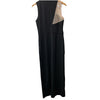 Black Donna Morgan sleeveless evening dress with asymmetrical cutout and high slit, size 8, featuring elegant design and sophisticated style.
