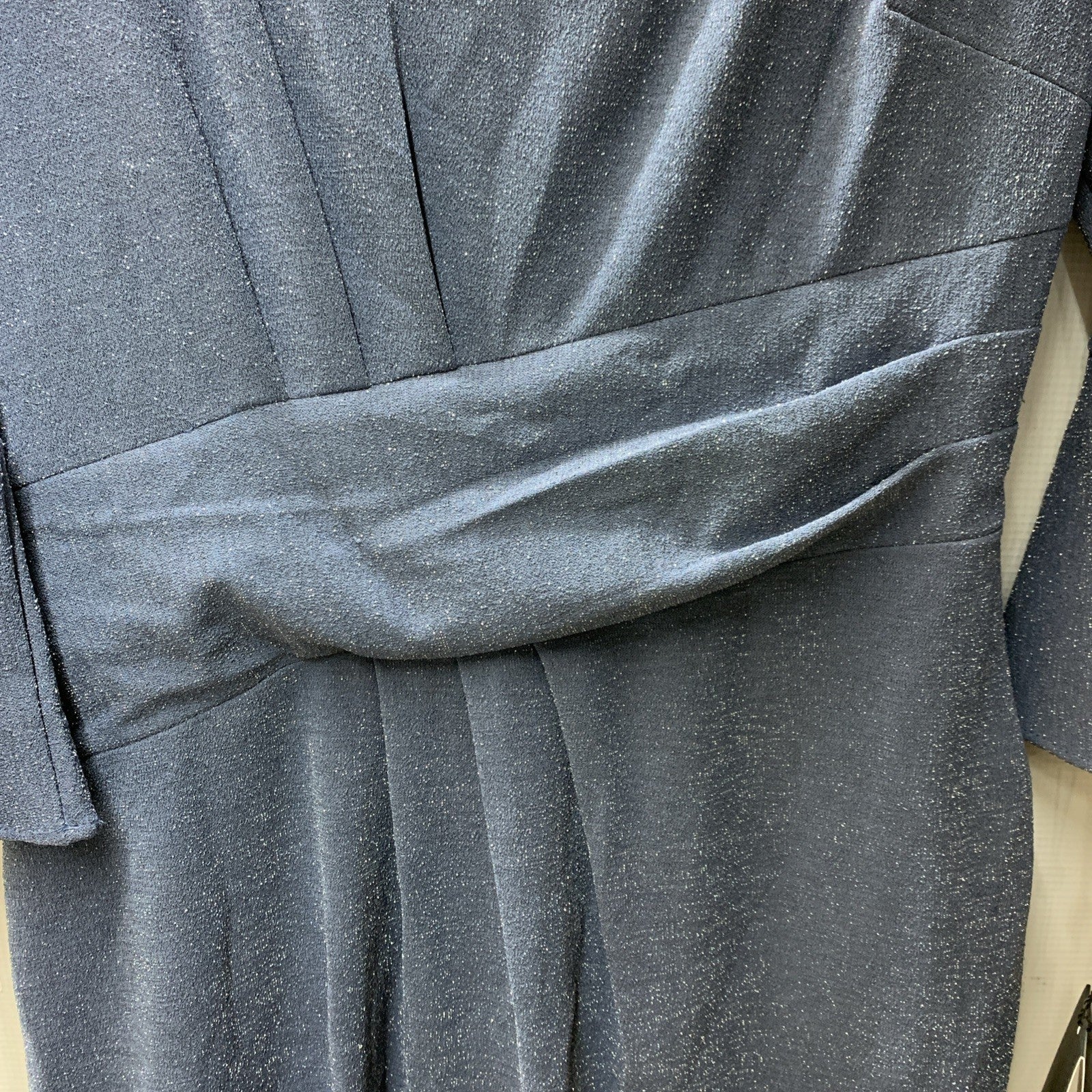 Adrianna Papell Women's Metallic Knit Draped Dress Steel Blue Square Neck Size 6