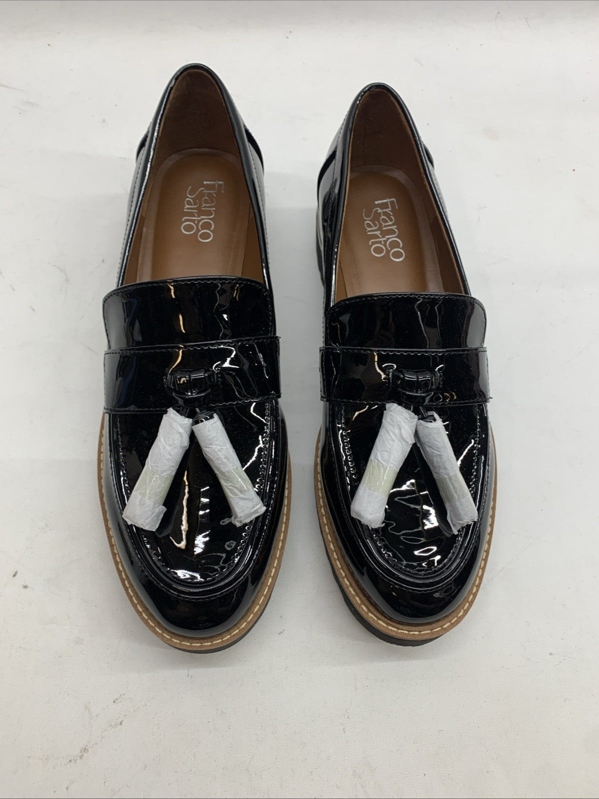 Franco Sarto Womens L-Carolynn Loafer Size 9.5 W Black Patent Platform Shoe