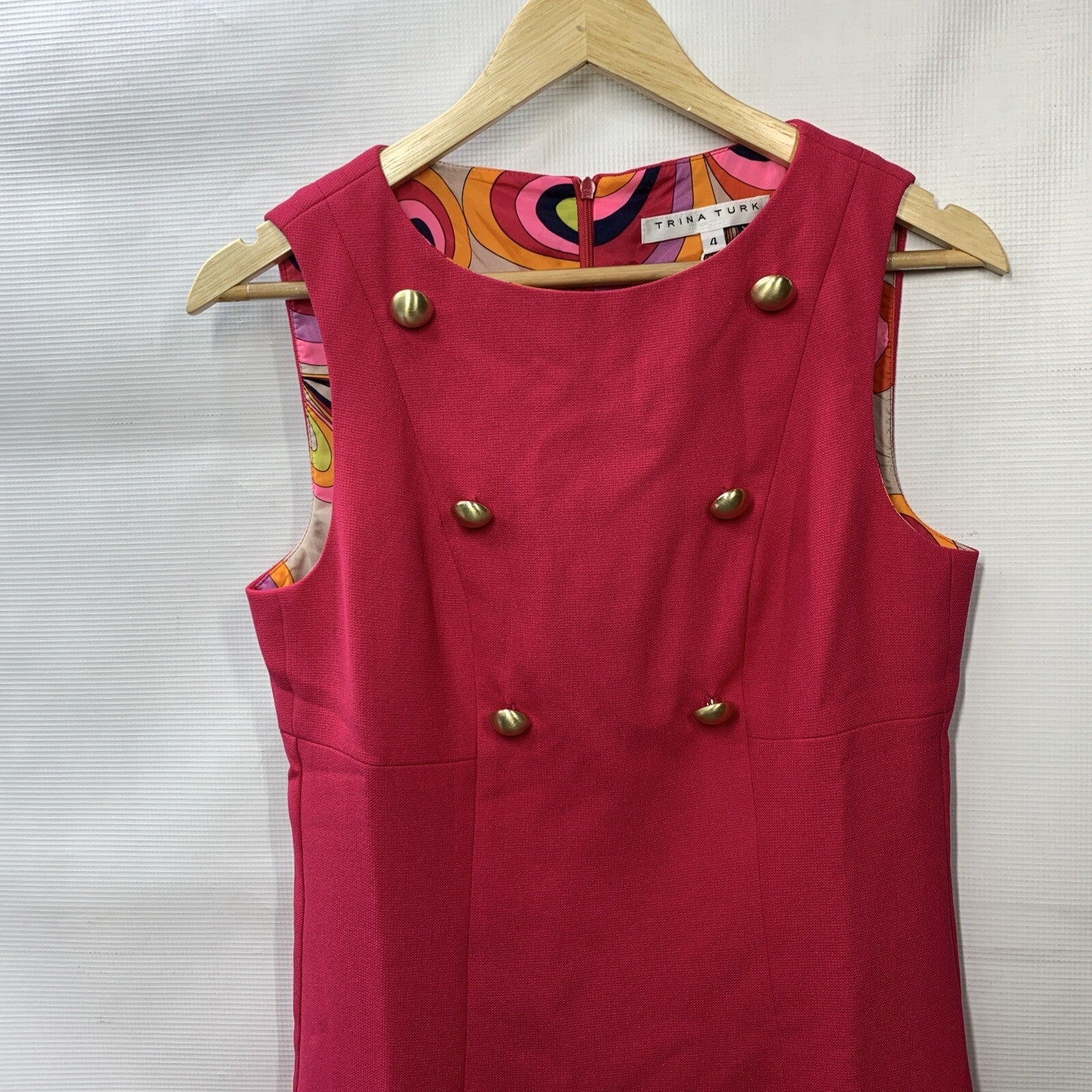 Trina Turk Womens Boat House Dress Pink Hibiscus Size 4 Sleeveless Crew Neckline