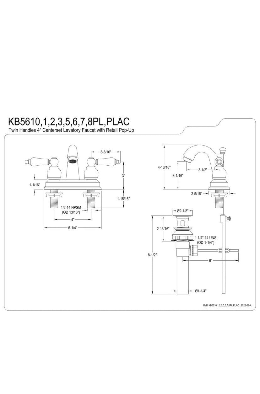 Kingston Brass Restoration KB5612PX Centerset Washerless Faucet w/White Handles