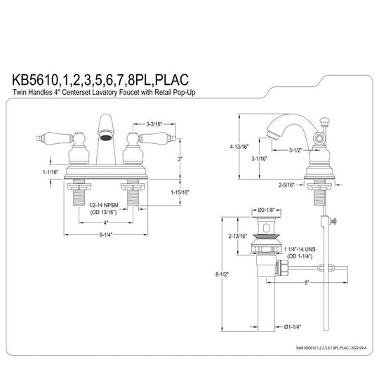 Kingston Brass Restoration KB5612PX Centerset Washerless Faucet w/White Handles