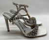 Badgley Mischka Galia Embellished Sandal Heels Jeweled Soft Satin White Size 8