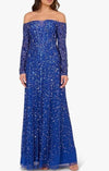 Adrianna Papell Women's Beaded Off Shoulder Long Sleeve Gala Gown Dress Size 12