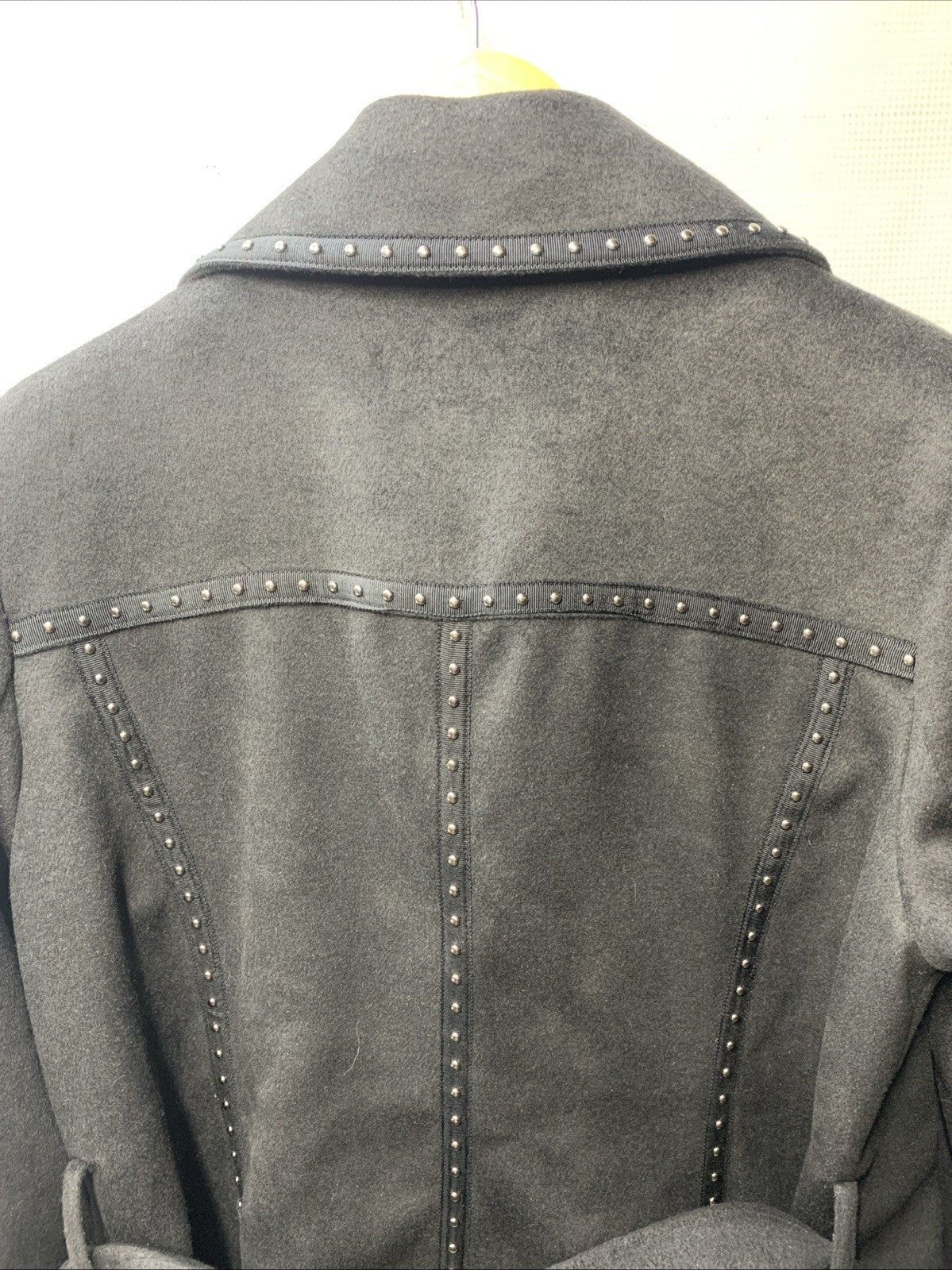 Karl Lagerfeld Paris Black Wool Coat Size L Long Sleeve LWOMW713 Big Collar