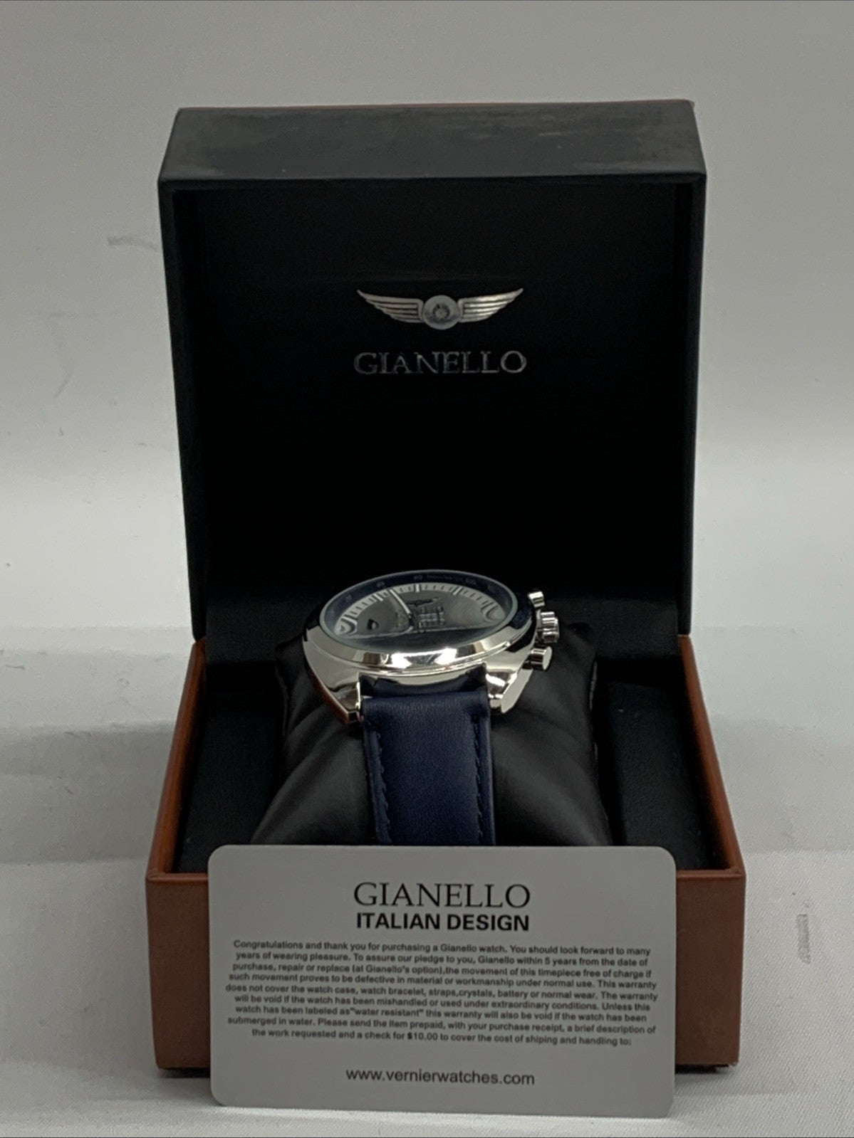 Gianello Mens GNL7731SS Tri Faux Chrono Blue Case Blue Strap Watch NEEDS BATTERY