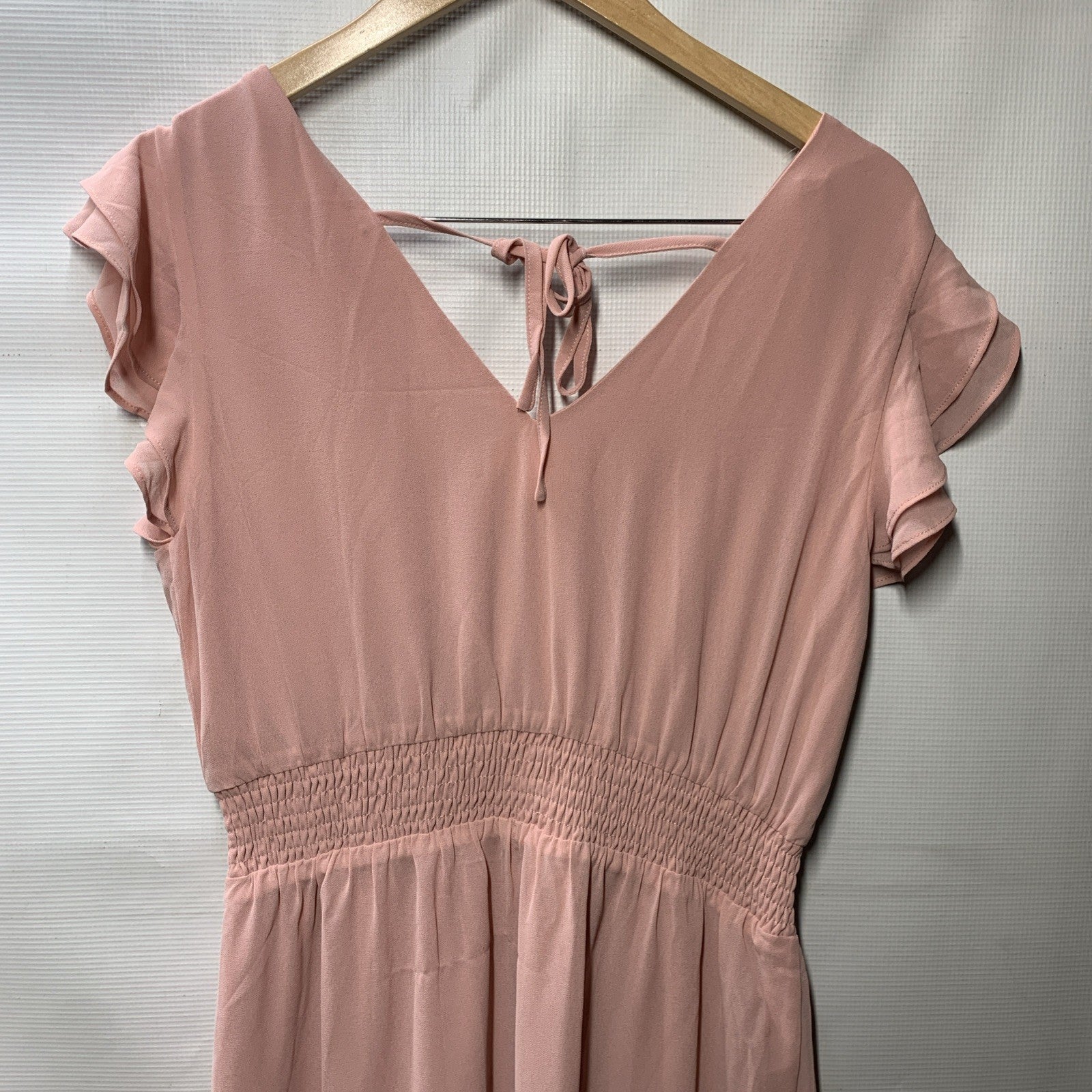 Women'S V Neck Ruffle Sleeve Summer Dress Split Flowy Tiered Midi Dress Pink Med