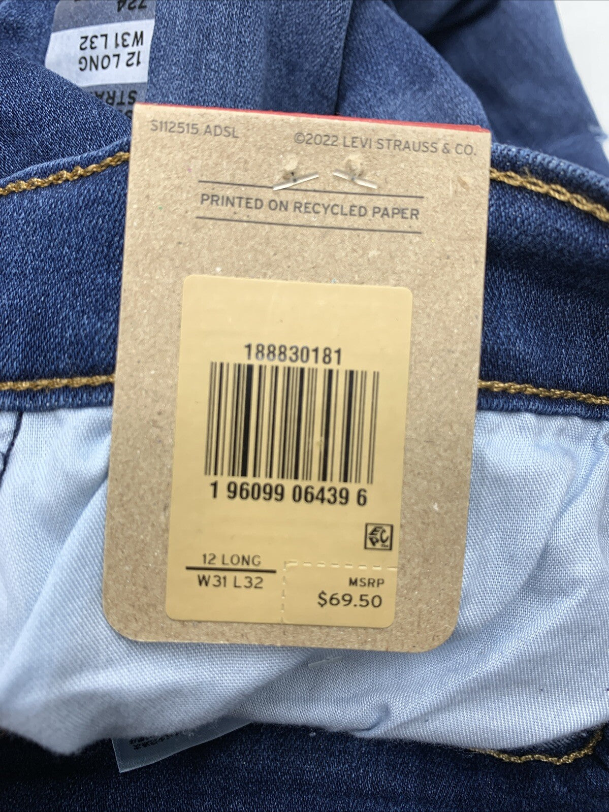 Levi's 724 Women's High Rise Straight Leg Jeans Slim 12L 31/32 Long Pants Blue