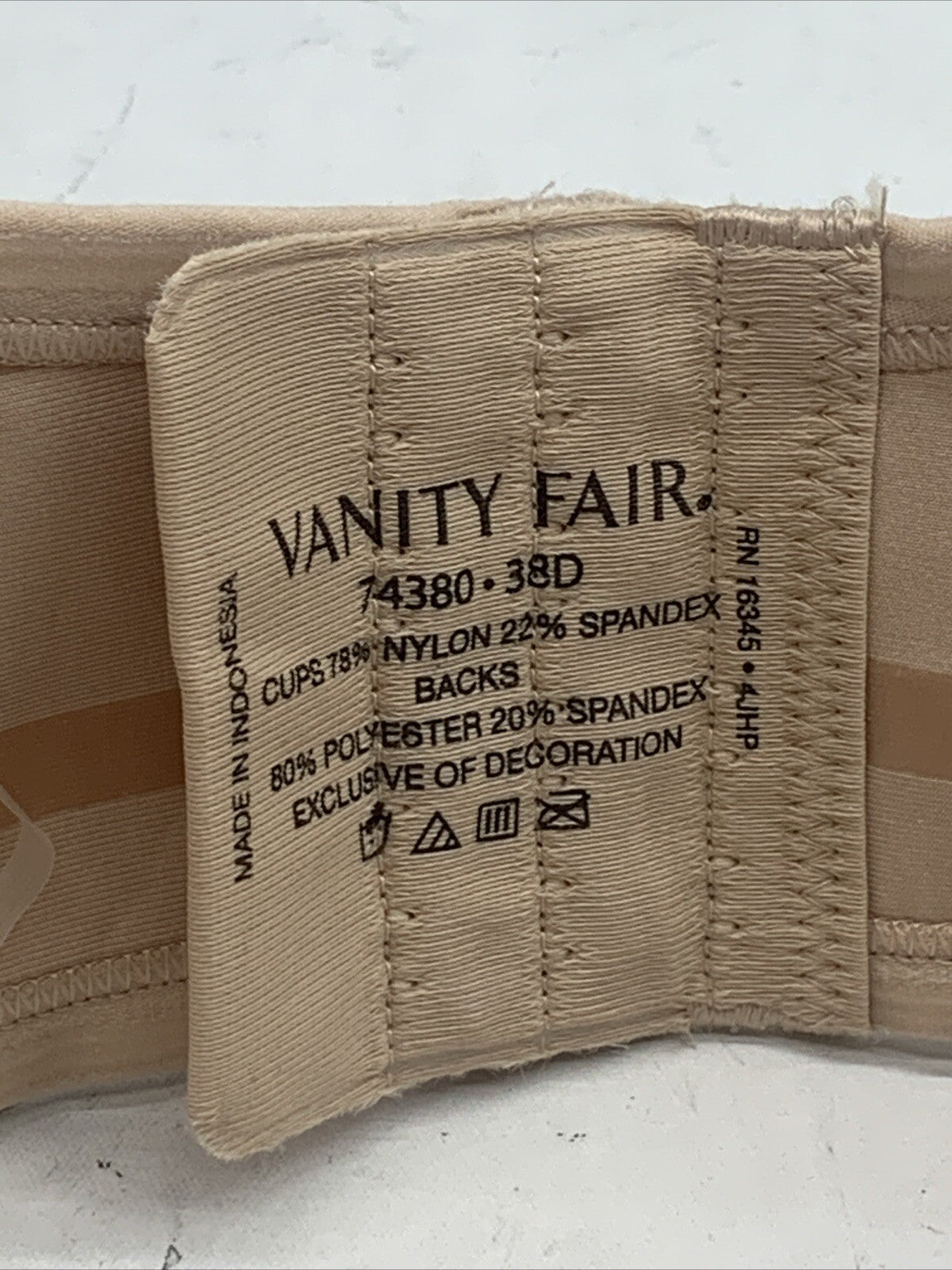 Vanity Fair Beauty Back Strapless Bra 74380 Size 38D 4-way Stretch Underwired