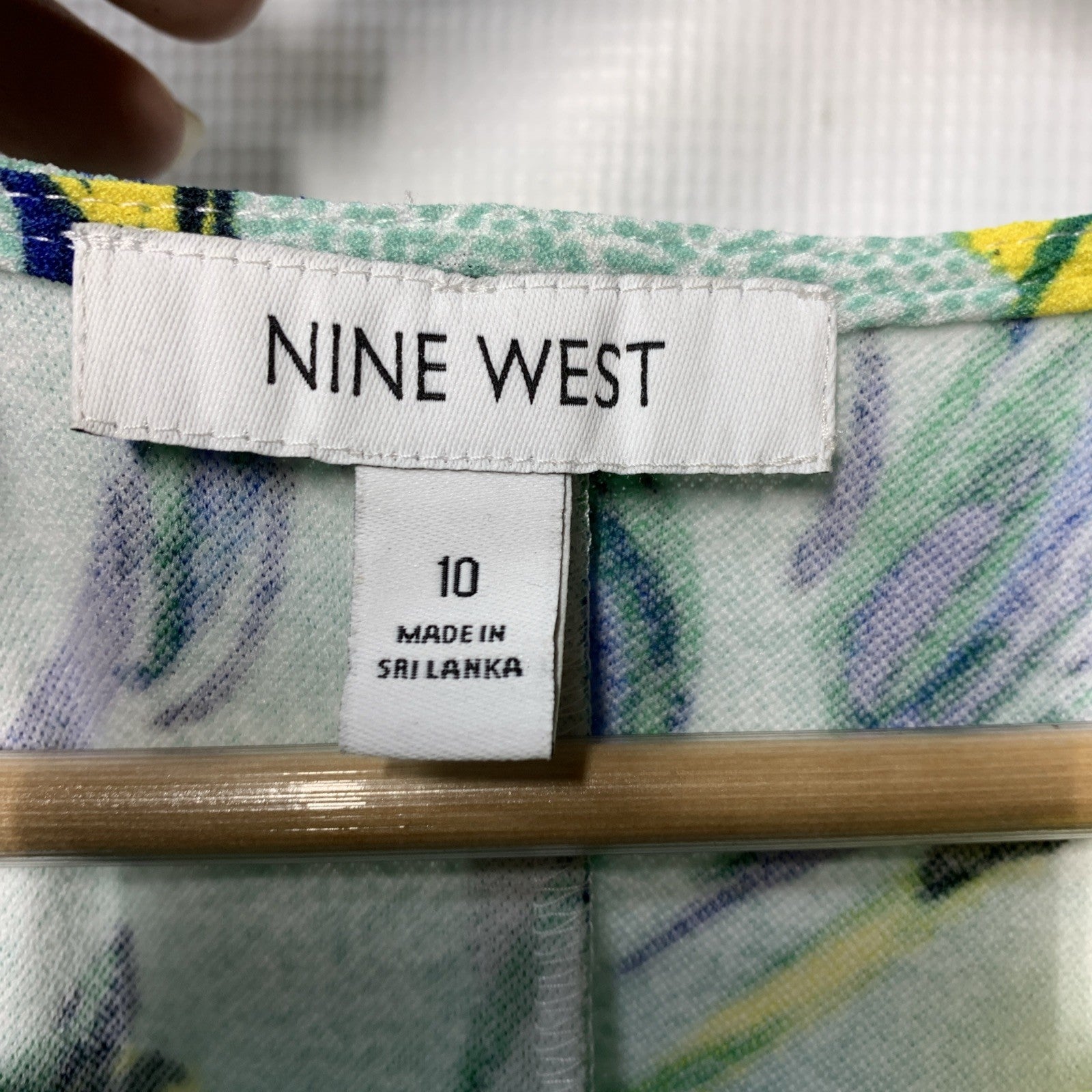 Nine West Women's Flutter Sleeve Swing Dress Size 10 Green Floral Round Neck