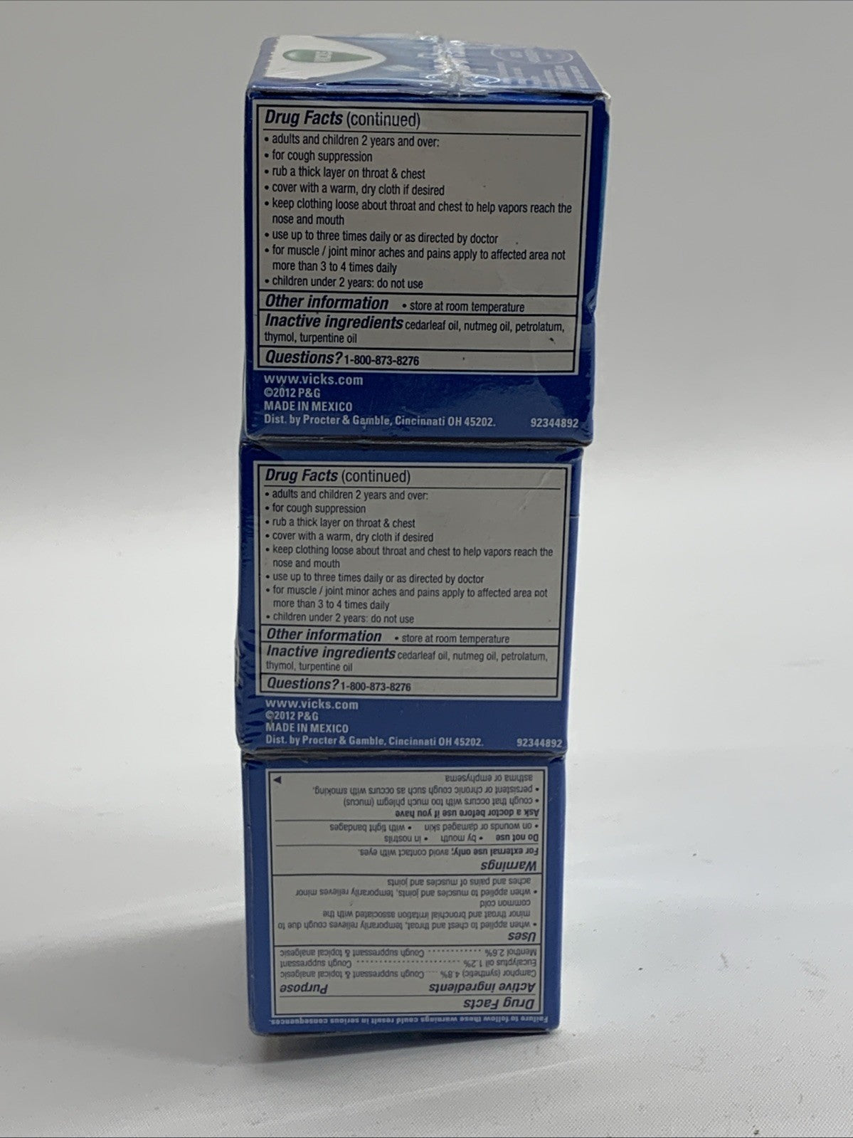 Vicks Vaporub Ointment 1.76oz Cough Suppressant Topical Analgesic Oitment 3 Pack