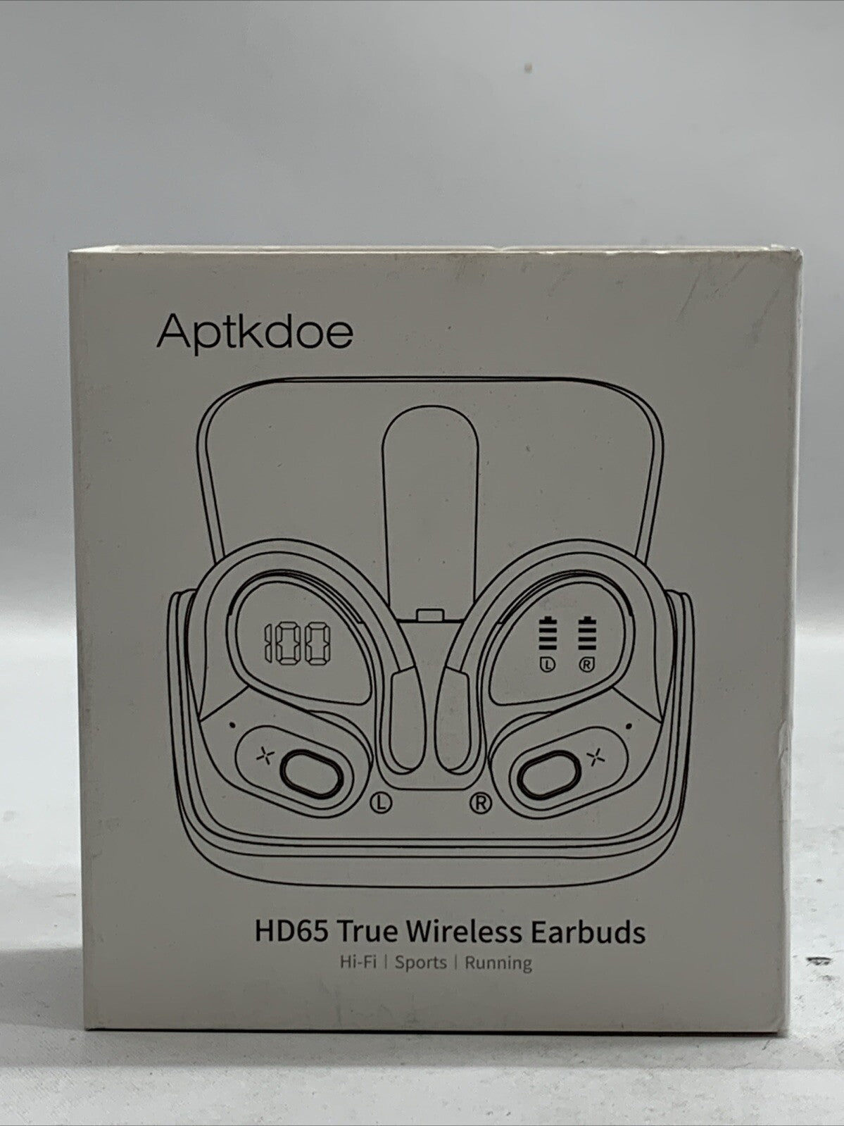 APTKDOE True Wireless Bluetooth Ear Bud with Earhooks HD65 Black 15h Playtime