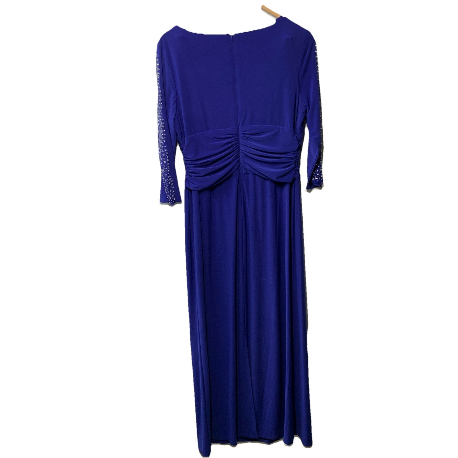 S.L. Fashions Womens Long Length Ruched Waist Formal Evening Dress Size 14P Blue