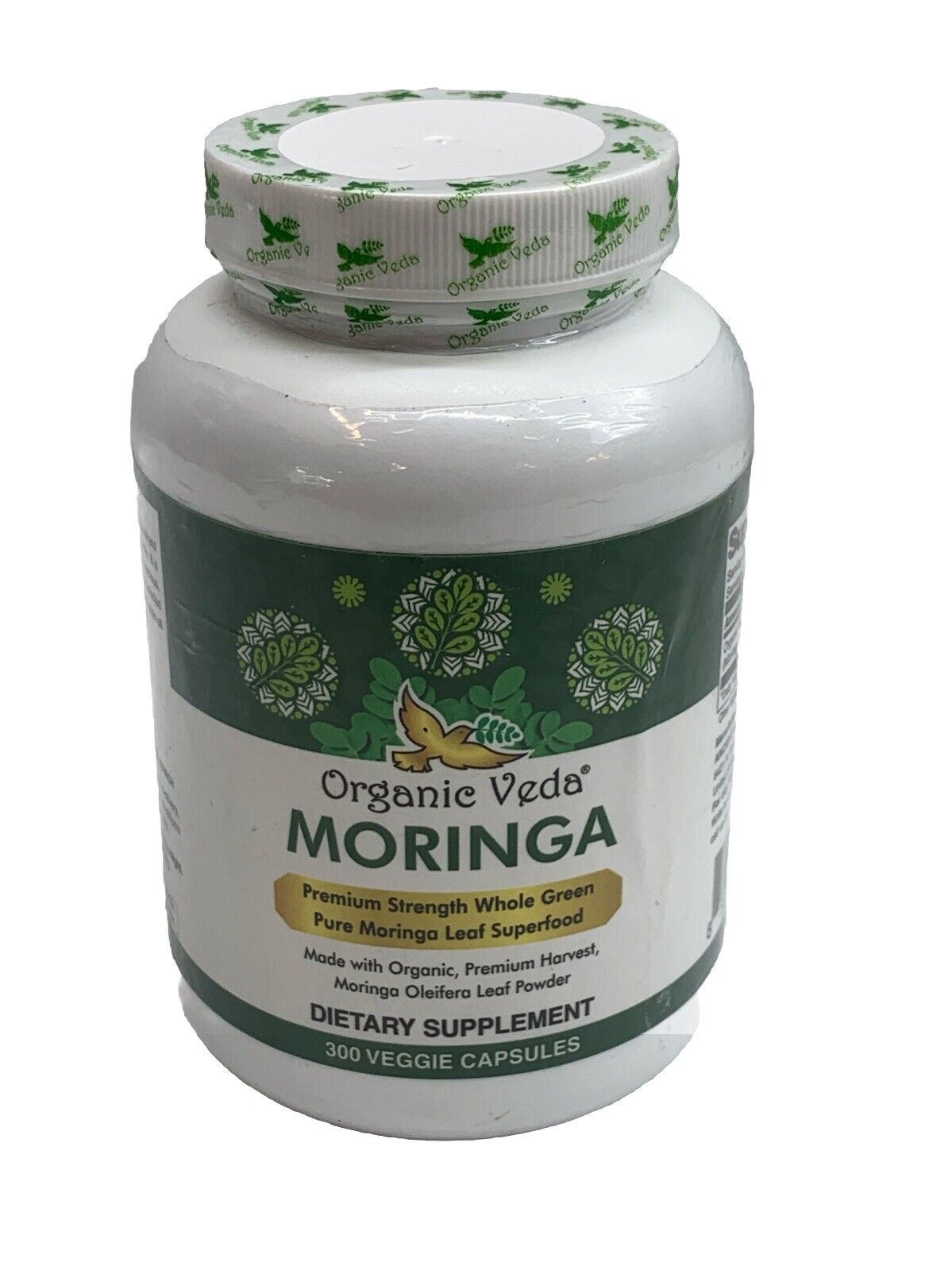 Organic Veda Moringa 300 Ct. Premium Whole Green Veg Capsules Dietary Supplement