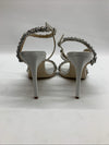 Badgley Mischka Galia Embellished Sandal Heels Jeweled Soft Satin White Size 8