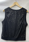 Black sleeveless sequin cardigan for women with V-neck, sparkly design, size 14, from GRACE KARIN, perfect for stylish tops.