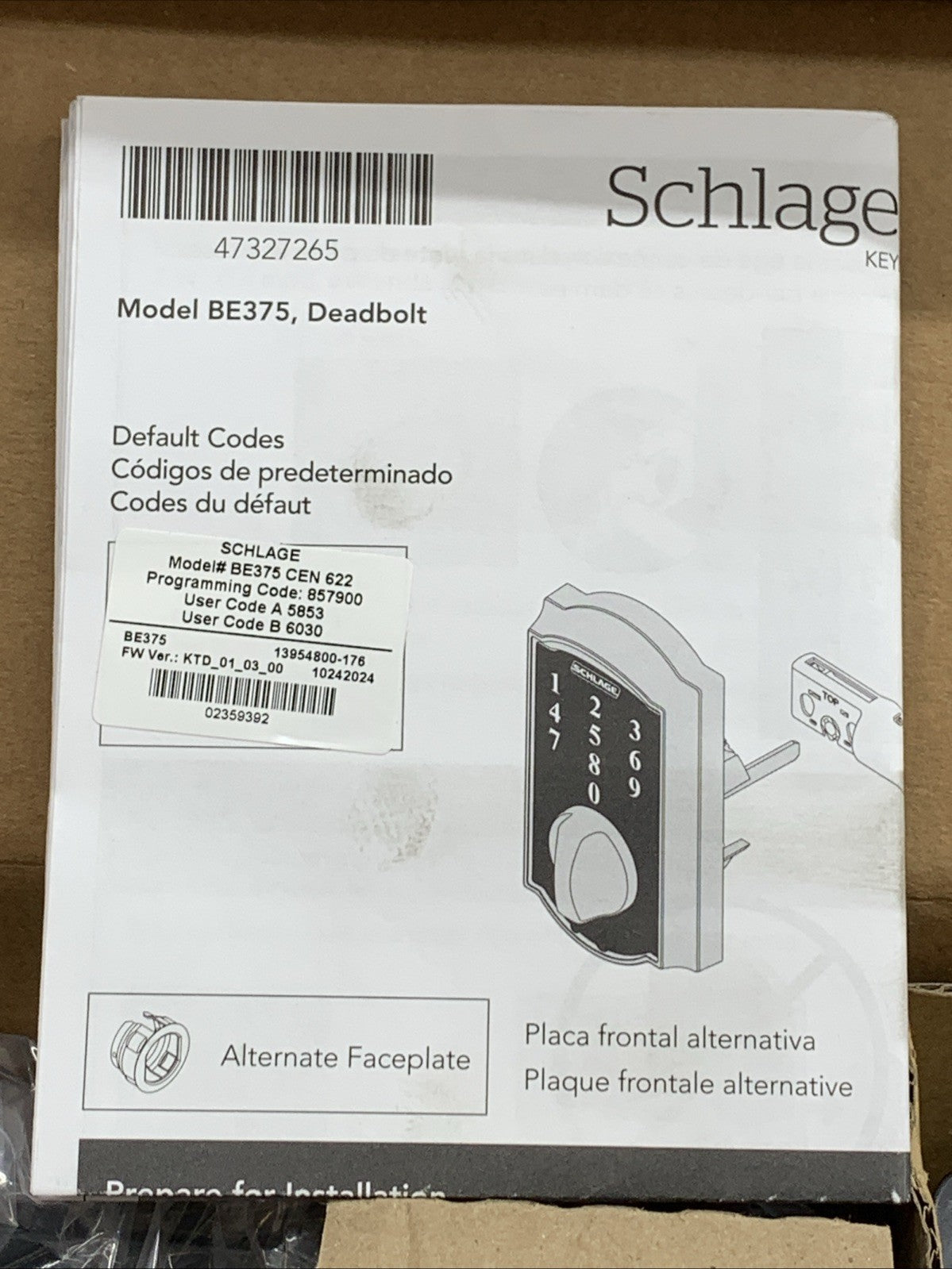 Schlage Keyless Touchscreen Electronic Deadbolt Lock Matte Black BE375 CEN 622