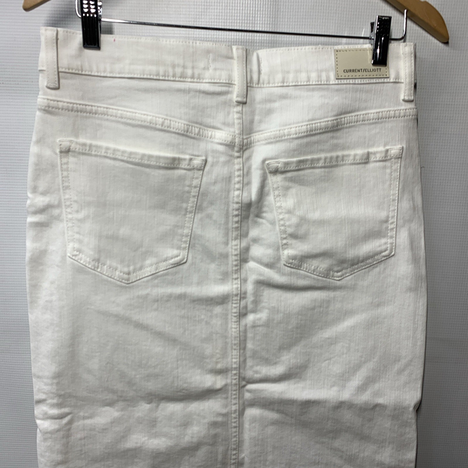 Current/Elliott Women's The Insignia Midi Denim Jean Skirt Size 28 Optic White