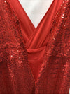Kate Kasin Long V-Neck Sequined Sparkling Evening Bridesmaid Dress Size 14, Red
