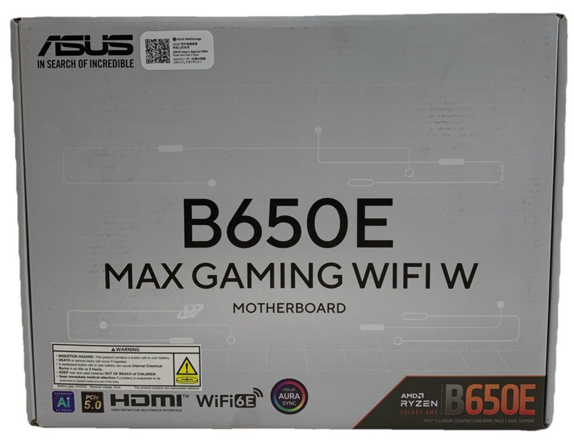 ASUS B650E MAX Motherboard GAMING WIFI W - AMD B650 AM5, PCIe 5.0, ATX  White