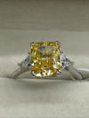 Radiant Cut Yellow Sterling Silver .925 CZ 3 Stone Engagement Ring Size 8.5