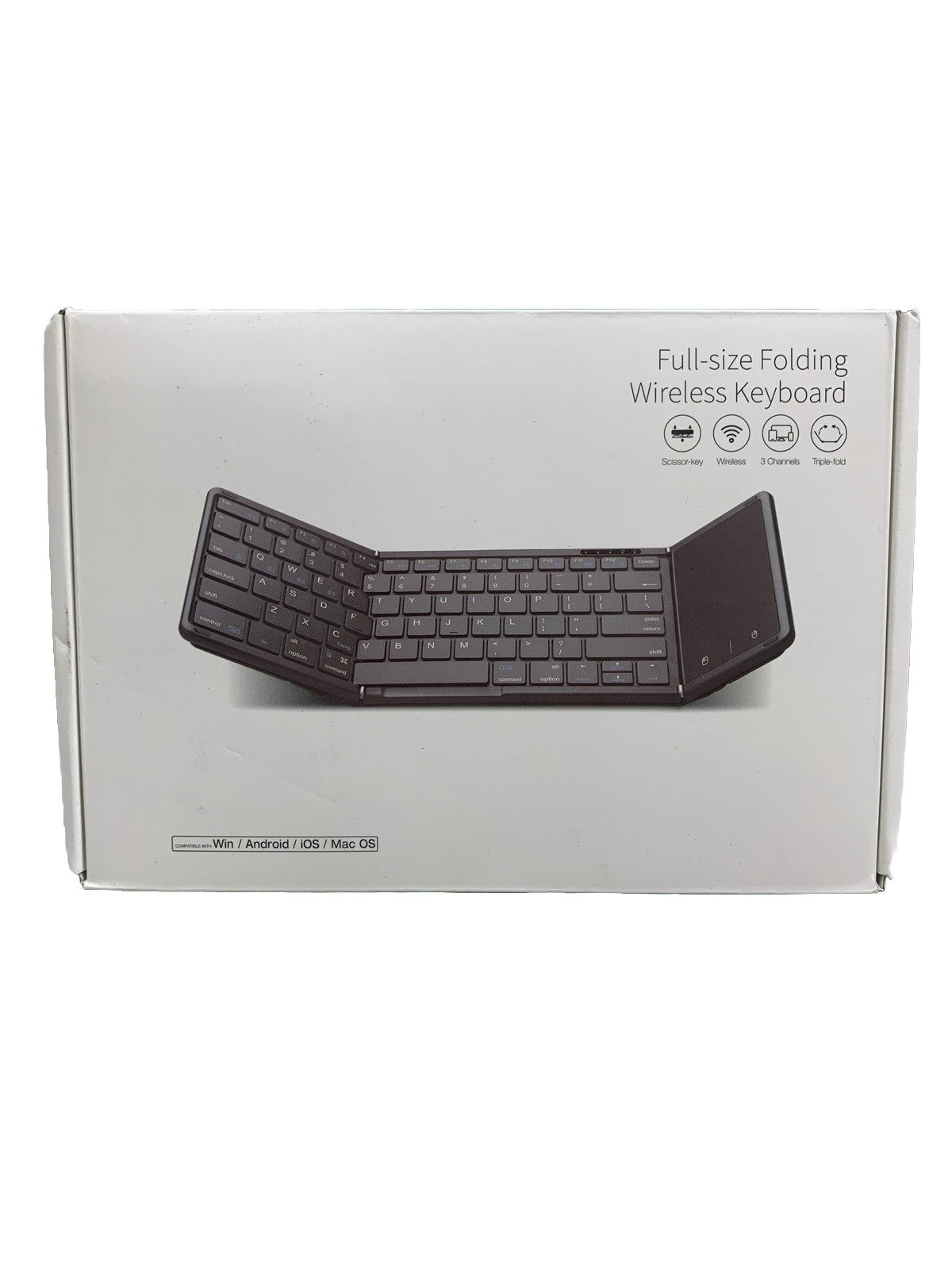 Full-size Folding Wireless Keyboard w/Touchpad Windows/IOS/MacOS/Android Black