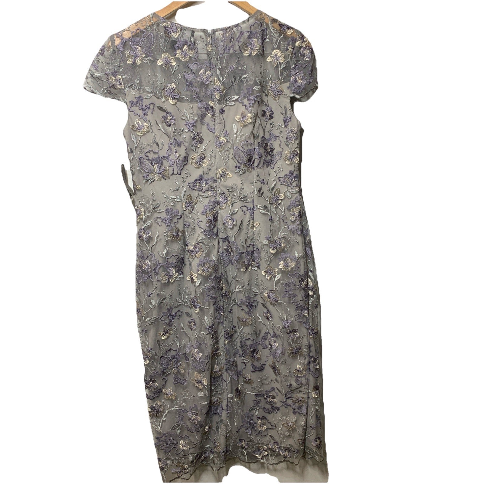 ALEX EVENINGS Dove Embroidered Lace Sheath Cocktail Wedding Guest Dress Size 8