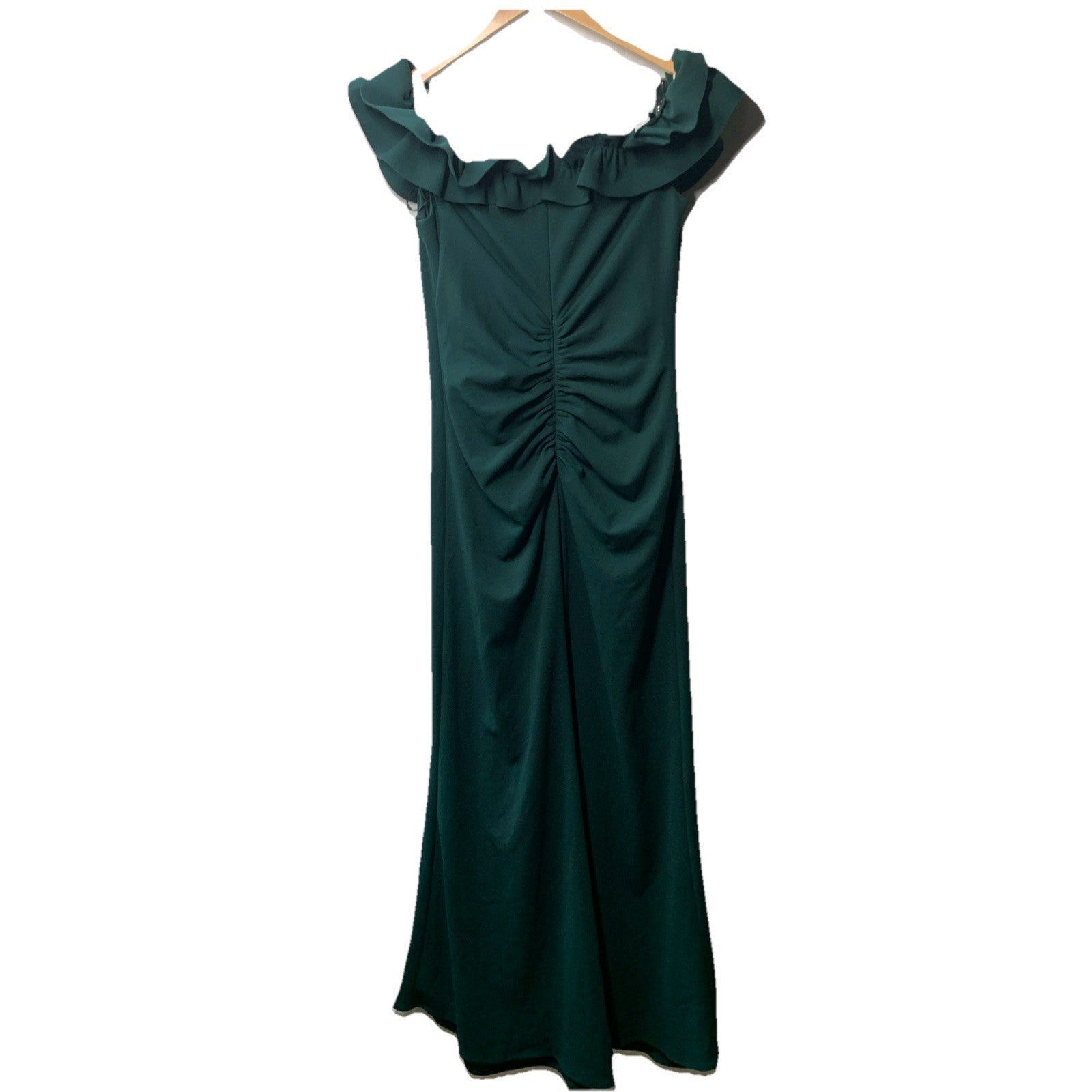 Xscape Women Anya Scuba Crepe Off The Shoulder Chiffon Ruffle Gown Dress Size 12