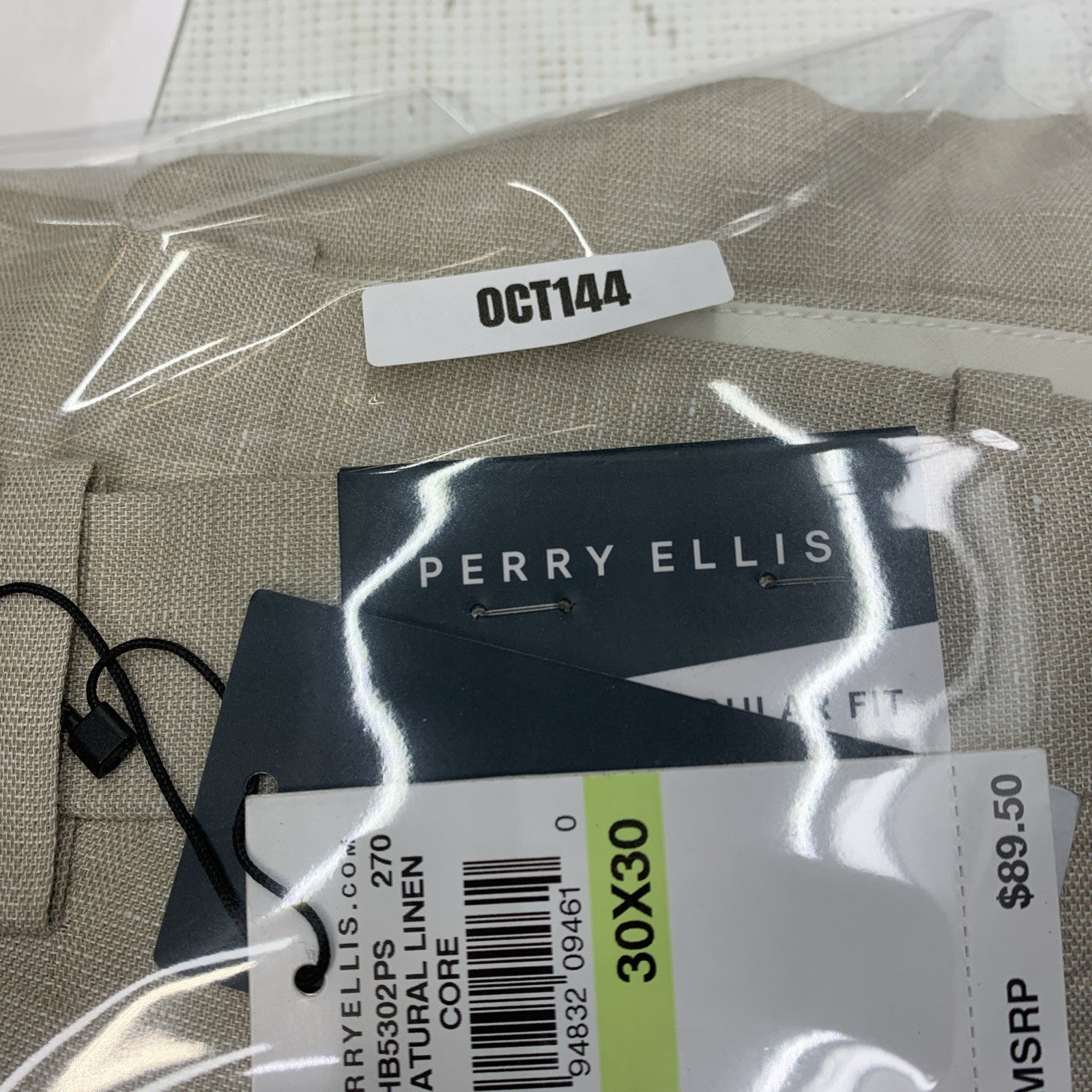 Perry Ellis Men's Linen Blend Dress Pants Natural Linen Size 30x30 with Pockets