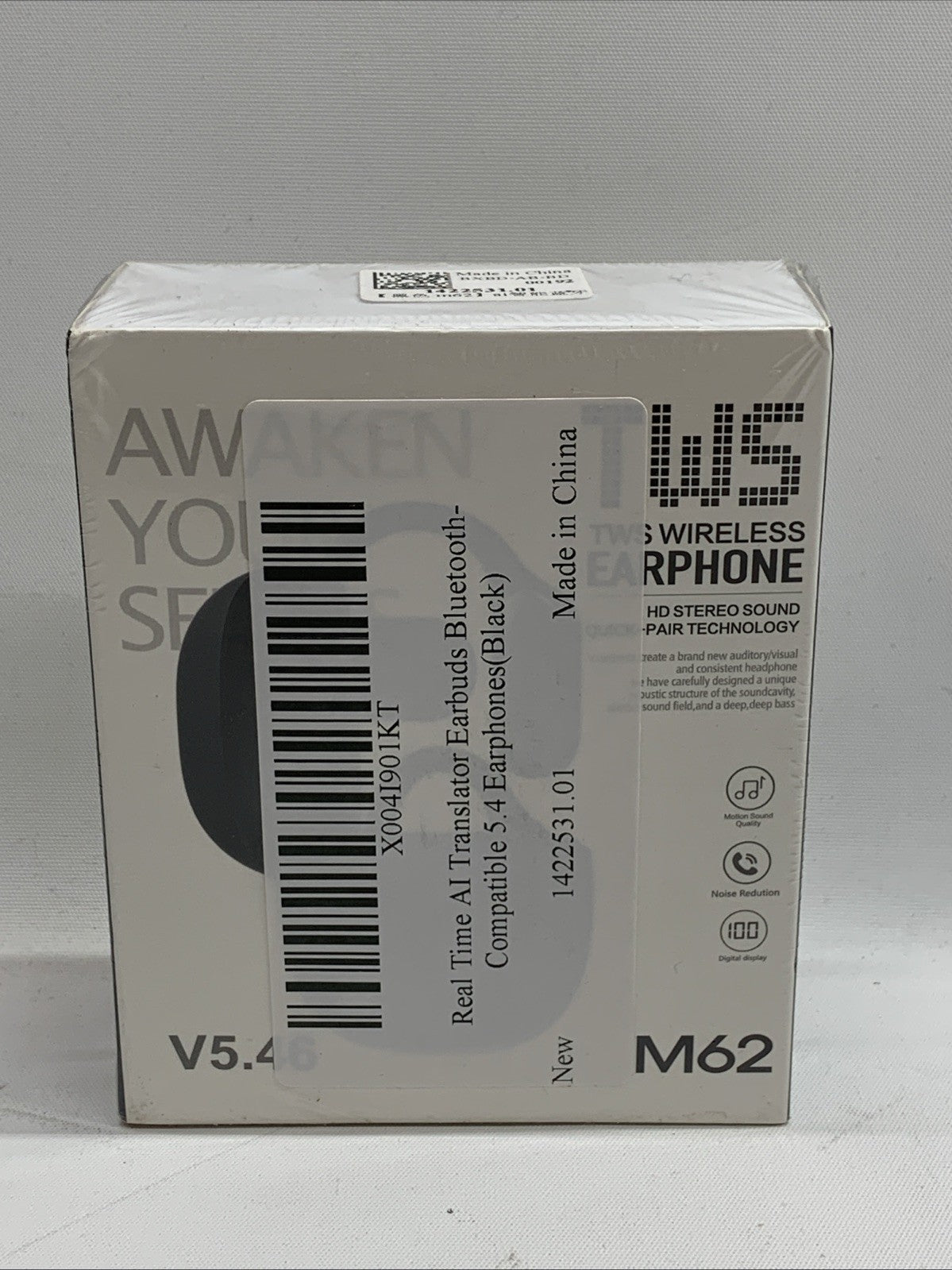 TWS Wireless Earbud Earphones HD Stereo Sound M62 Bluetooth V5.46 7-8H Black