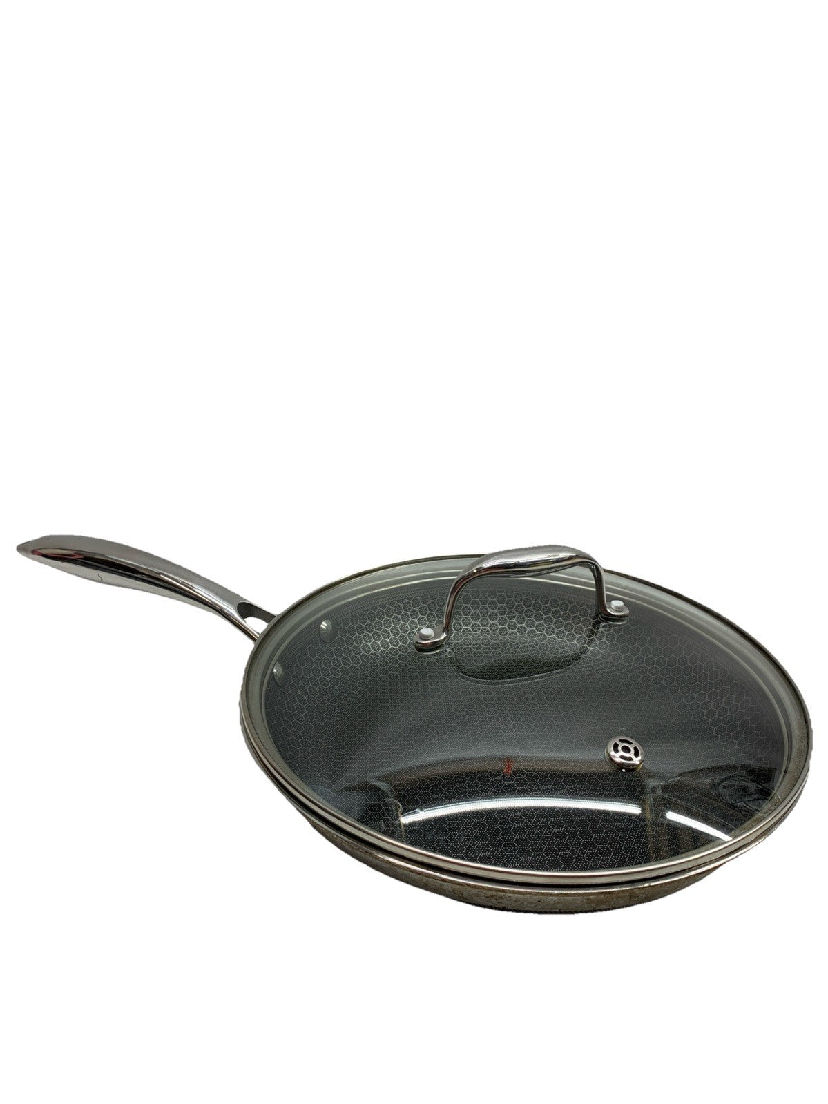 HexClad Hybrid Nonstick 10-Inch Cooking Frying Pan with Clear Glass Lid - USED