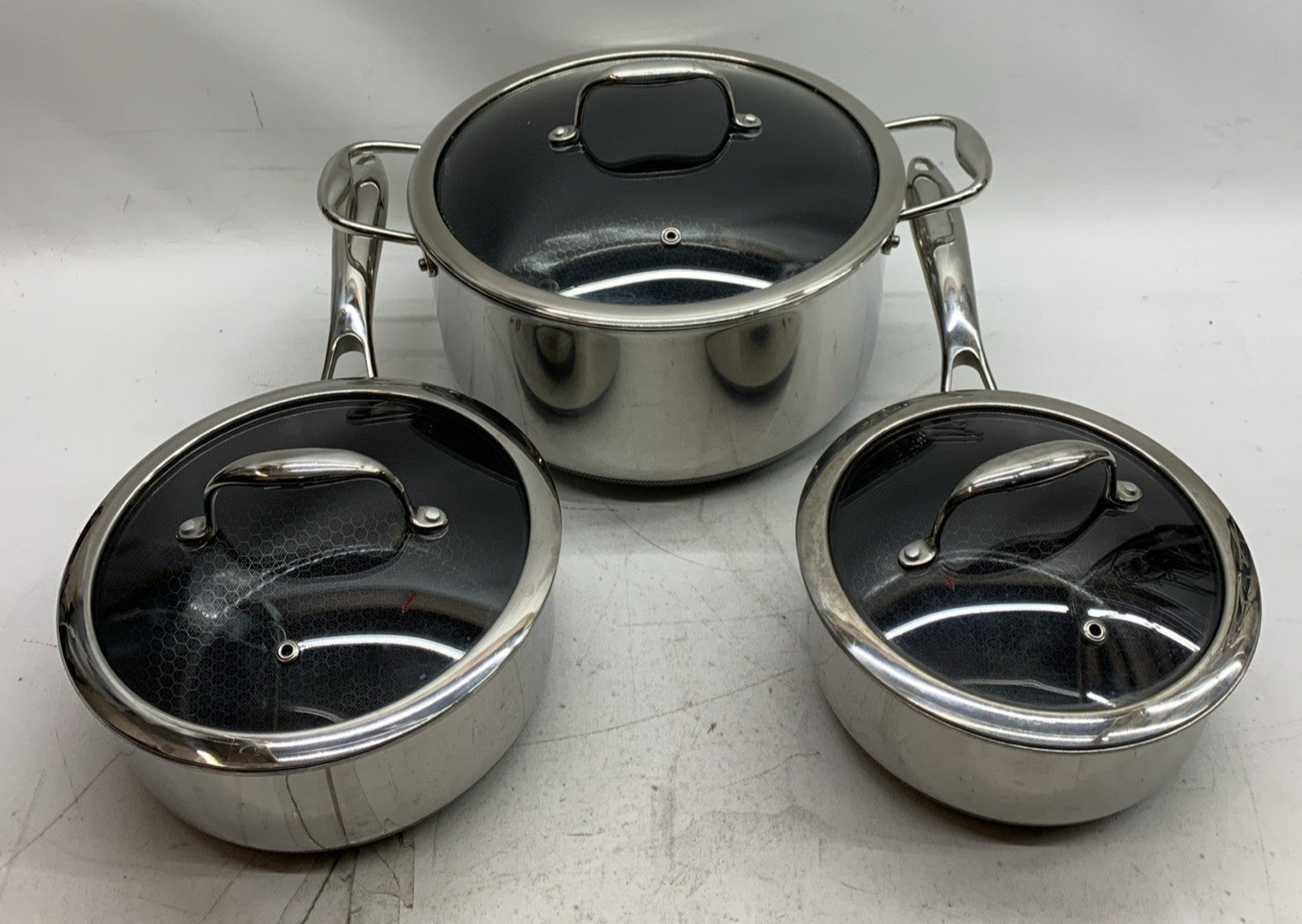 HexClad Hybrid Nonstick 6-Piece Pot Set Stainless Steel w/Cover Lids - USED