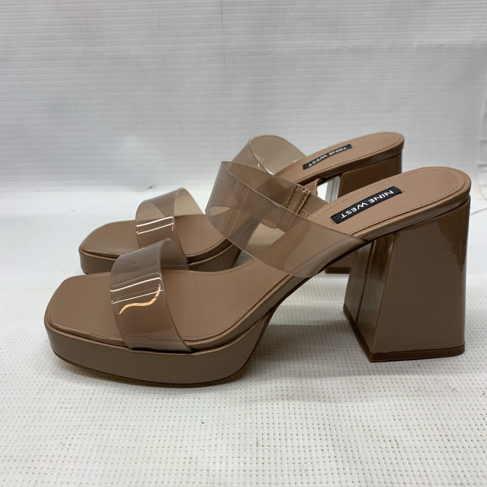 NINE WEST Women’s Tilah Heeled Sandal Clay101 Size 9.5 Open Square Toe Slip On