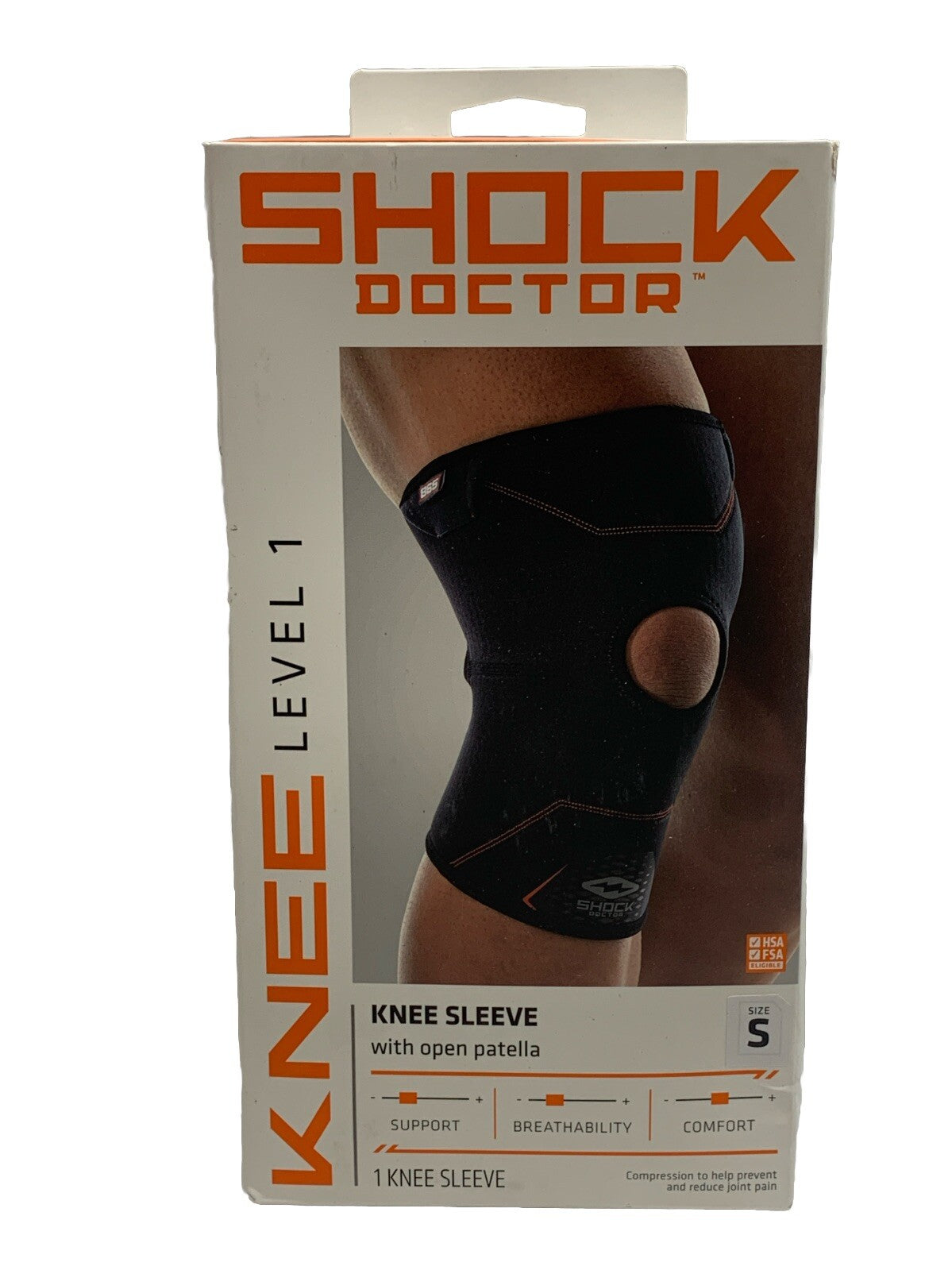 Shock Doctor Knee Compression Sleeve Level 1 Support Black Small w/Open Patella